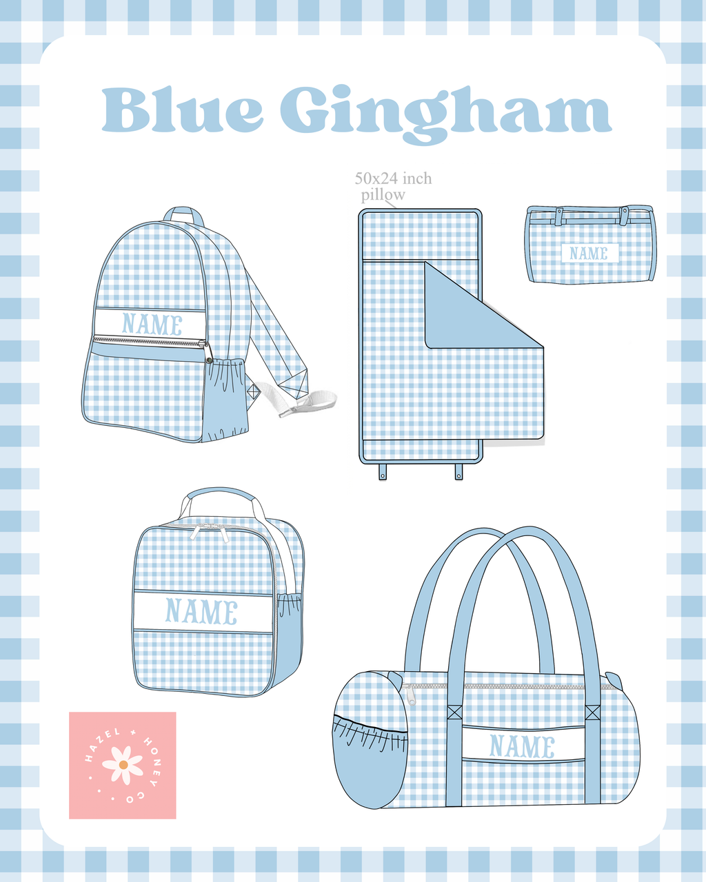 Blue Gingham Luggage (Pre-Order ETA March)