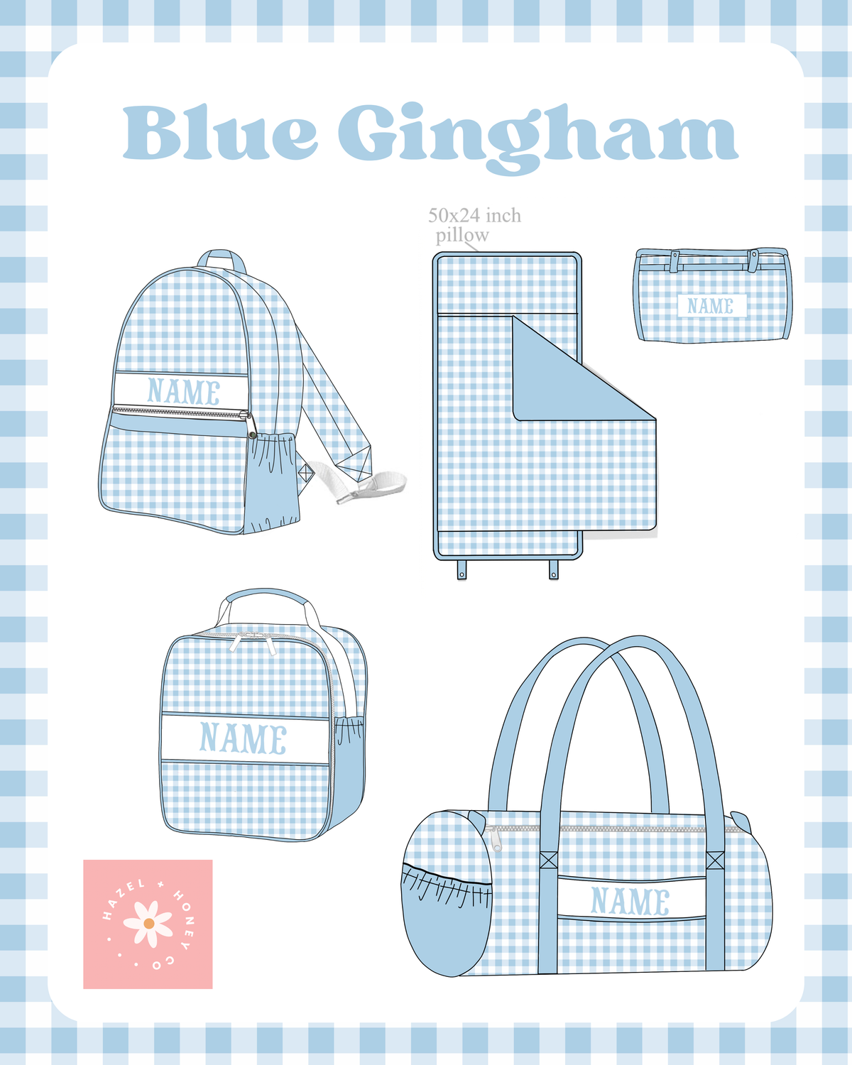 Blue Gingham Luggage (Pre-Order ETA March)