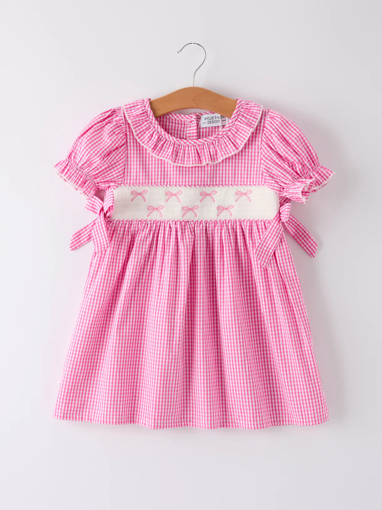 Plaid Bow Machine Smock Dress