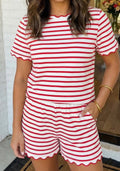 Red & White Scallop Shorts Set Extras