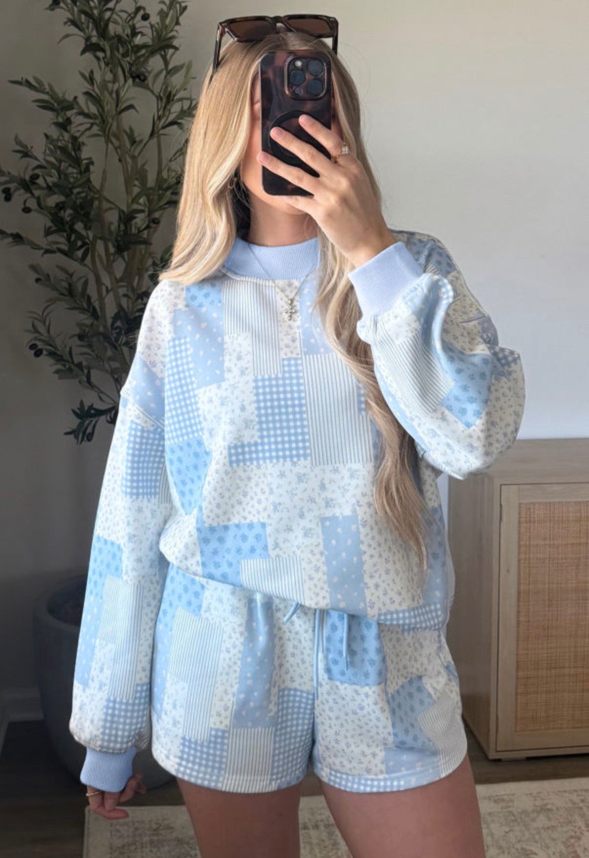 Blue Patchwork Mom Set